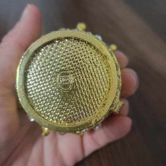 Gold Tone and Silver Tone Jeweled Crown Trinket Box - Picture 5 of 6